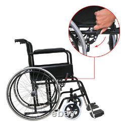 20 in PU Leather Folding Wheelchair Self Propelled Travel Heavy Duty Lightweight