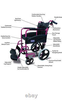 AIDAPT Pink Aluminium Compact Transport Wheelchair VA170PINK Brand New Pink