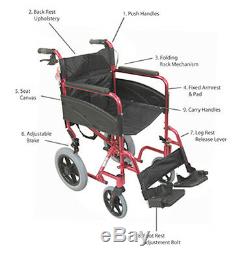 Aidapt Lightweight Compact Aluminium Wheelchair Attendant Brakes Pink