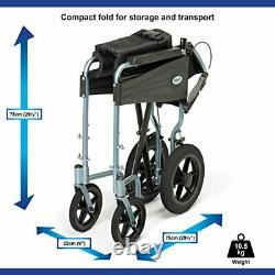 Black Blue Waterproof Wheelchair Lightweight Foldable Transit Mobility Aid 100kg
