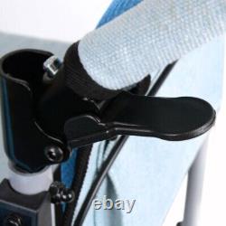 Blue Deluxe Travel Wheelchair with Handbrake Aluminium folding manual wheelchair