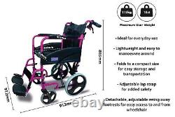 Compact Transport Aluminium Wheelchair Foldable Lightweight Aluminium Pink