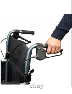 Days Wheelchair Escape Lite Attendant Wide 338SW Silver Blue Brand New