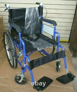 Dual Brake Lightweight Folding Wheelchair Self Propelled Mobility Chair Blue New