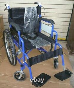 Dual Brake Lightweight Folding Wheelchair Self Propelled Mobility Chair Blue New