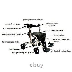 EC Hybrid 2 in 1 rollator / lightweight folding walker wheelchair walking aid