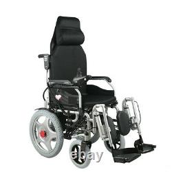 Electric powered wheelchair with adjustable headrest. Foldable and lightweight