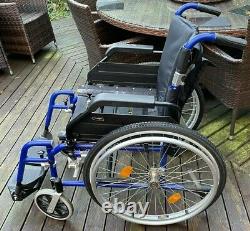 Enigma Blue Lightweight Aluminium Folding Wheelchair with Detachable Footrests