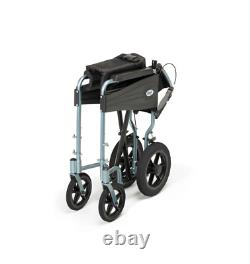Escape Lite Attendant Lightweight Folding Wheelchair Wide seat Silver Blue