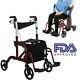 Folding Transport Chair And Rollator All In One Medical Walker Wheelchair Drive