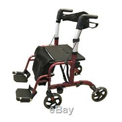 Folding Transport Chair and Rollator All in One Medical Walker Wheelchair drive