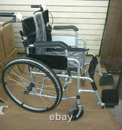 Folding Wheelchair Self Propelled Lightweight Dual Brakes Armrest Footrest Grey
