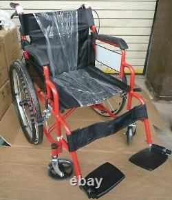 Folding Wheelchair Self Propelled Lightweight Dual Brakes Armrest Footrest Red