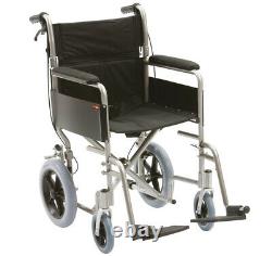 Lightweight Aluminium Wheelchair Transit Folding with Footrests & Padded Arm