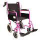 Lightweight Folding Transit Aluminium Pink Wheelchair + Attendant Handbrakes