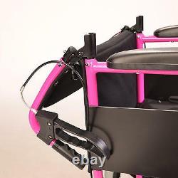 Lightweight folding Transit aluminium pink wheelchair + attendant handbrakes
