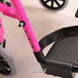 Lightweight folding Transit aluminium pink wheelchair + attendant handbrakes