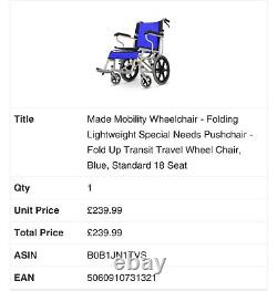 Made Mobility Wheelchair Folding Lightweight Special Needs Pushchair Fold Up