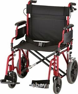Nova 22 Lightweight Transport Chair Wheelchair w 12 Rear Wheels & Hand Brake