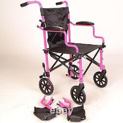 Pink Lightweight Folding travel compact aluminium wheelchair in a bag ECTR05