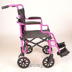 Pink Ultra Lightweight Folding travel compact aluminium wheelchair in a bag