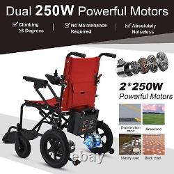 Red Portable Folding Travel Electric Wheelchair 12AH Lithium Ion Battery 23kg