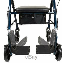 Rollator Walker 2 in 1 Lightweight Folding Transport Wheelchair Seat Footrest
