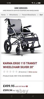 S-Ergo 115 aluminium 20 self propelled wheelchair with detachable footrests