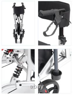 Silver And Black Shock Absorber Suspension Folding Rollator Adjustable Walker
