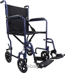 Steel Frame Compact Transit Wheelchair Blue EACH