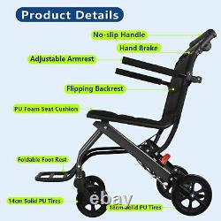 Transit Wheelchair Lightweight Folding Travel Wheelchair Armrest Footrest Brake