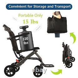 Ultra Lightweight Black Foldable Storage Wheelchair Solid Tyres Seat Belts 6.8KG