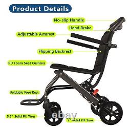 Ultra Lightweight Black Foldable Storage Wheelchair Solid Tyres Seat Belts 6.8KG