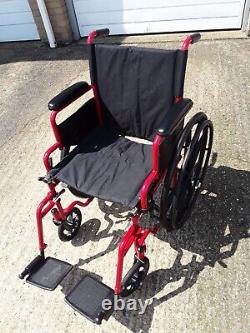 Wheelchair, self propelled, foldable, red frame, very good condition. With tools